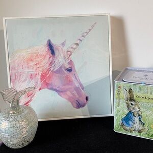Unicorn Canvas Art with Pink and Purple Hues 12” x 12”